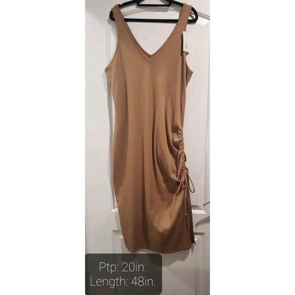 Women’s A New Day‎ XXL Dress Brown Tank Ruched Side Sleeveless Midi NWT - Picture 1 of 10